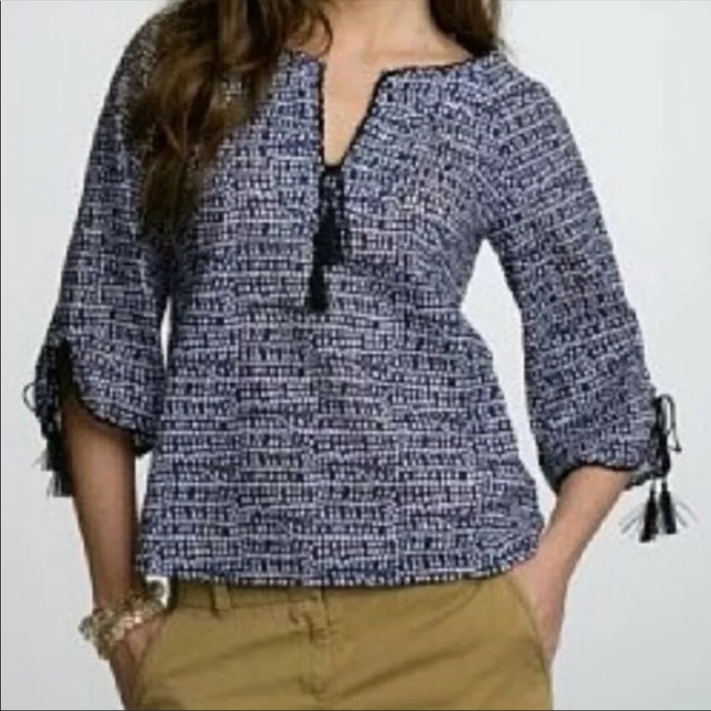J. Crew Printed Coastal Peasant Tunic Tassels